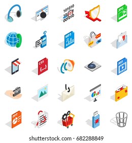 Files icons set. Isometric set of 25 files vector icons for web isolated on white background
