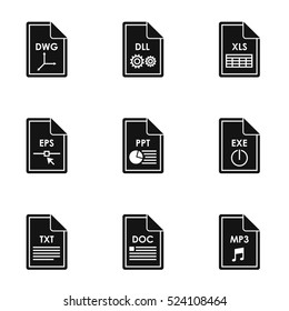 Files icons set. Simple illustration of 9 files vector icons for web
