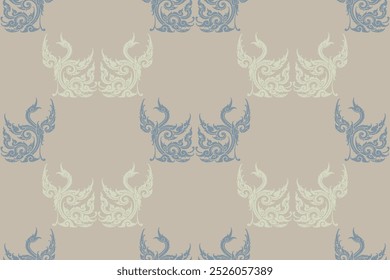 Ilustración de archivos Vector tradicional Arte tailandés ideal patrón floral de cisne de cuerda en filigrana de estilo damasco adecuado para Fondo de pantalla, cortina, ropa, textiles y tela Archivar EPS.