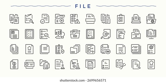 Files line icon set. Minimalist vector collections. Form icon set. Contains outline symbols like note, page, document, paper, doc and more.