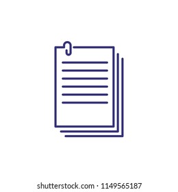 Files line icon. Stack of papers with clip. Paperwork concept. Can be used for topics like attached documents, mailing, business data