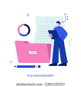 Files management abstract concept vector illustration. Electronic records keeping, enterprise information files, archive management, document tracking, administrative system cartoon metaphor.