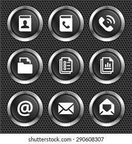 Files and Modern Communication on Black Round Buttons