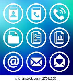 Files and Modern Communication on Blue Round Buttons
