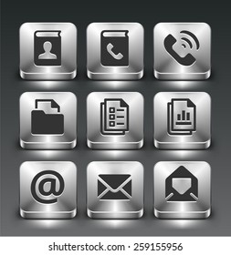 Files and Modern Communication on Silver Square Buttons