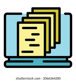 Files on monitor icon. Outline files on monitor vector icon color flat isolated