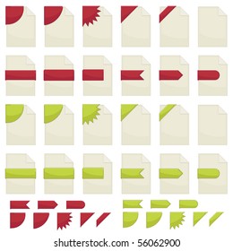 files with red and green ribbons isolated on white, no gradients