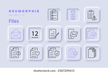 Files set icon. Envelope, document, checklist, security, digital signature, notification, verification, data management, storage, approval, records, classification, paperwork, organization