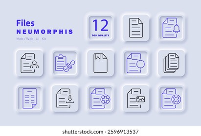 Files set icon. Personal document, clipboard, download, medical file, image attachment, notification, data analysis, contract, folder, multiple pages, official paperwork, digital archive