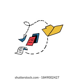 Los archivos comparten un icono digital con un vector dibujado a mano. Aislado en blanco