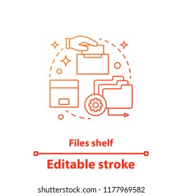 Files shelf concept icon. File management idea thin line illustration. Data storage. Archive. Vector isolated outline drawing. Editable stroke