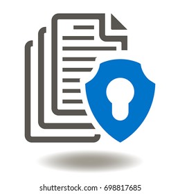 Files Shield Keyhole Vector Icon. Information Safety Illustration. Data Web Computing Protection Symbol.