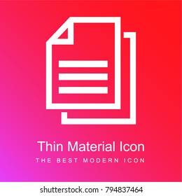 Files symbol of double paper sheet red and pink gradient material white icon minimal design