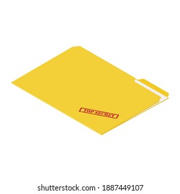 Files with top secret document isometric view isolated on white background.  Confidentional information concept. Vector