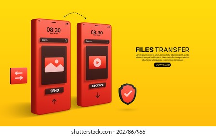 Files transfer and data transmission concept, Files sharing online by smartphone application