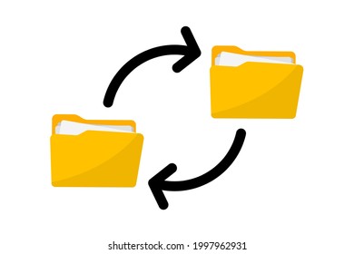 Files transfer. Transfer of documentation. Folders with paper files. File sharing. Move a file from folder to folder. Copy file. Document icon