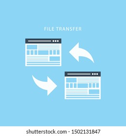 Files transfer. Documents management. Copy files, data exchange, backup Vector illustration