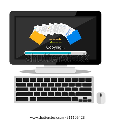 Files transfer illustration. Copying files or documents on computer concept illustration. 
