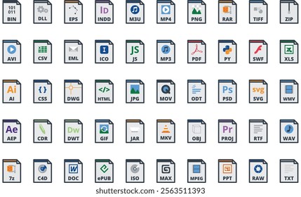 Files types icons High-Quality Vector Icons Collection with Editable Stroke. Ideal for Professional and Creative Projects.