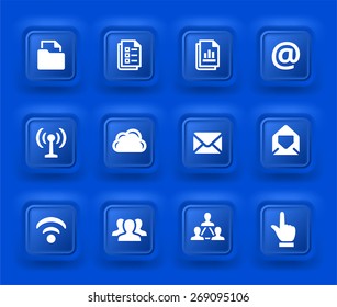 Files and Wireless Communication on Blue Bevel Square Buttons