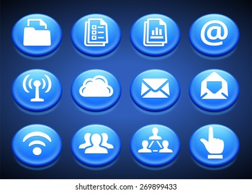 Files and Wireless Communication on Blue Round Buttons