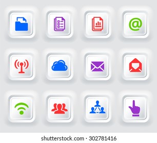 Files and Wireless Communication on White Bevel Square Buttons
