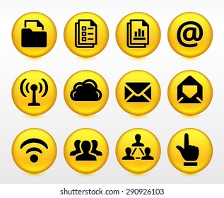 Files and Wireless Communication on Yellow Round Buttons