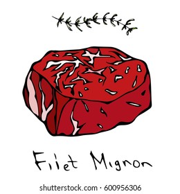 Filet Mignon Steak Cut Vector Isolated On White Background.
