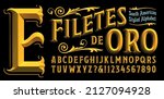 Filetes De Oro is Spanish for Fillets Of Gold. This vector alphabet is designed in the style of South American Fileteado, common in many countries, especially Argentina and Peru.