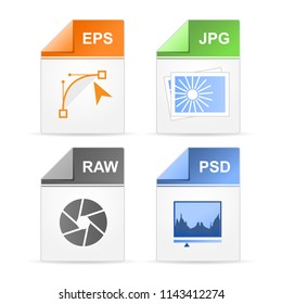 Filetype format icons - psd, raw, jpg, eps