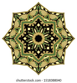 Filigree abstract mandala. Oriental colorful ornament. Design element with ducks.