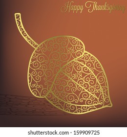 Filigree acorn Thanksgiving card in vector format.