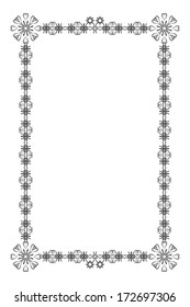filigree arabesque frame based on lace and heart pattern in calligraphy style, black on white vector illustration