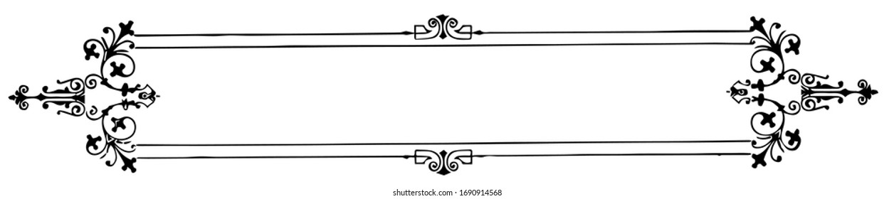 Filigree Banner Corners Is Decorated, Its Has A Double Line Border, Vintage Line Drawing Or Engraving.