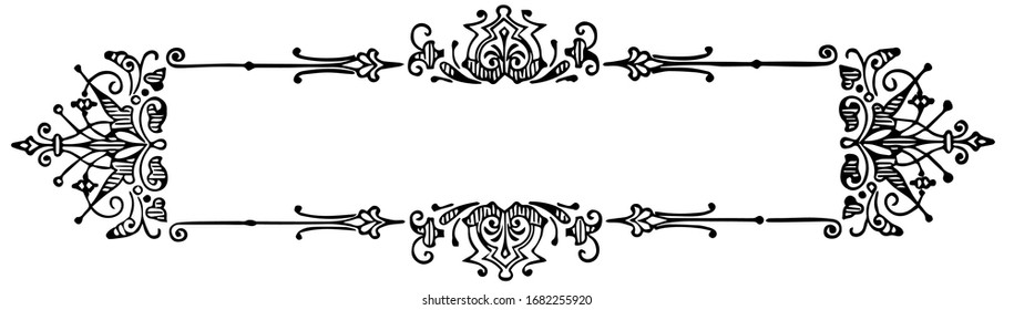 Filigree banner have a corner is fully decorated, it is a very heavy banner, vintage line drawing or engraving.