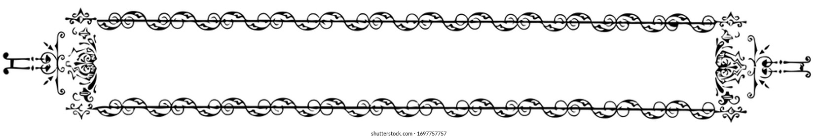 Filigree banner have a waves border, it has a designer border, vintage line drawing or engraving.