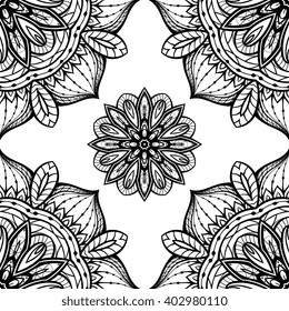 Filigree black and white pattern of mandalas. Vector oriental ornament. Template for textiles, carpets, shawls and any surface.