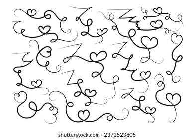 
Filigree curly Calligraphic Heart, Fancy Line Flourishes Swirls hearts, curve romantic love sign, Valentines Day divider flourish Swirl, Calligraphy Flourish lettering header hearts scroll vector