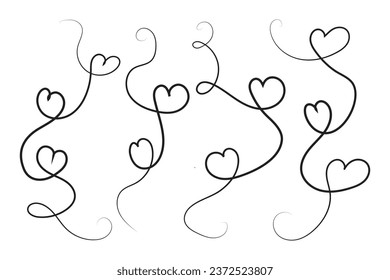 
Filigree curly Calligraphic Heart, Fancy Line Flourishes Swirls hearts, curve romantic love sign, Valentines Day divider flourish Swirl, Calligraphy Flourish lettering header hearts scroll vector