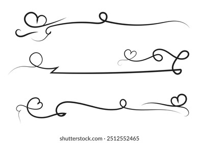 
Filigree curly Calligraphic Heart, Fancy Line hearts Flourishes Swirls, curve romantic love separator, Valentines Day divider flourish Swirl, Calligraphy Flourish lettering header hearts scroll