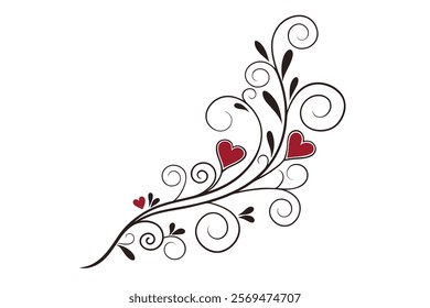 
Filigree curly Calligraphic line art Heart, Fancy Line Flourishes Swirls hearts, curve romantic doodle love separator, Valentines Day divider flourish Swirl, lettering header hearts scroll