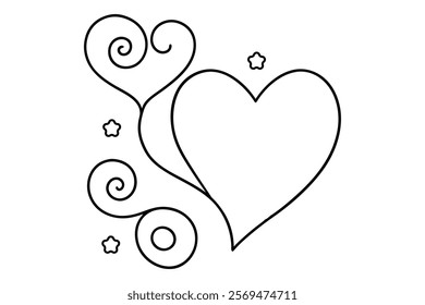 
Filigree curly Calligraphic line art Heart, Fancy Line Flourishes Swirls hearts, curve romantic doodle love separator, Valentines Day divider flourish Swirl, lettering header hearts scroll