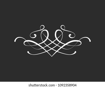 Filigree decorative element. Ornate filigree flourish pattern. Wedding, Greeting card, Holiday invitation card, Calligraphy divider, Page decoration. Vector illustration.