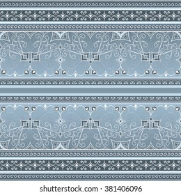 Filigree decorative lace seamless border on light gray.  Colored element for design in Eastern style. Vintage pattern for invitations, birthday, greeting cards, wallpaper. Traditional floral decor. 