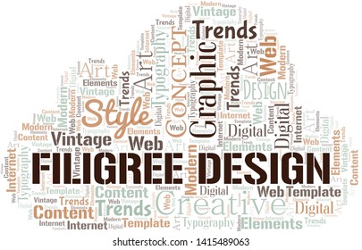 Filigree Design word cloud. Wordcloud made with text only.