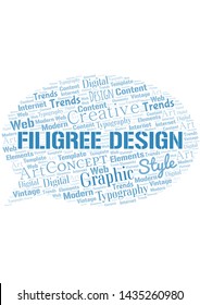 Filigree Design word cloud. Wordcloud made with text only.