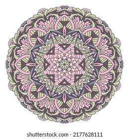 Filigree ethnic medallion intricate vector. Muted pastel Color Tribal ornamental psychedelic mandala art