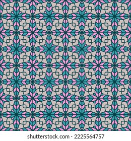 Geometría floral filigrí patrón de mosaico vectorial sin fisuras. Ornamento simétrico geométrico de muestra de mosaico. Flor abstracta que repite el fondo de las baldosas. Ornamento de lienzo francés periódico de Damask