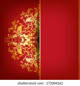 Filigree floral pattern on a red  background.