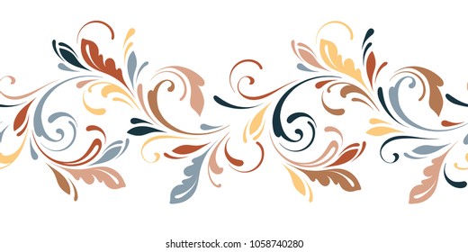 Filigree floral seamless pattern. Endless ornamental border for ribbons, fabric, wrapping, wallpaper, tape. Decorative design element for background and cover.